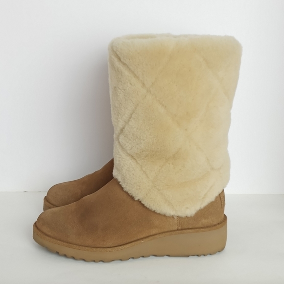 UGG Ariella Luxe Diamond Chestnut Suede Fur Cuff Boots 6 - Picture 5 of 11